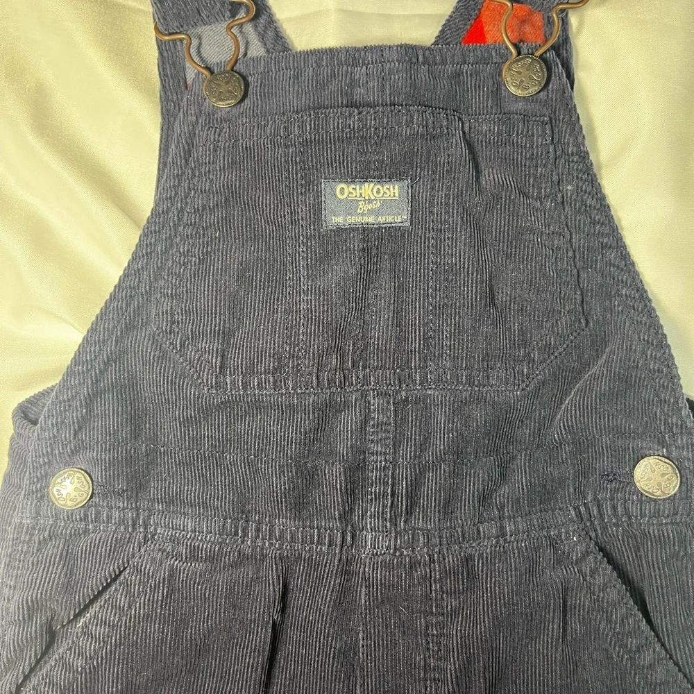 OshKosh B’gosh Vestbak‎ 4T Blue Corduroy Plaid Lined Overalls Boys